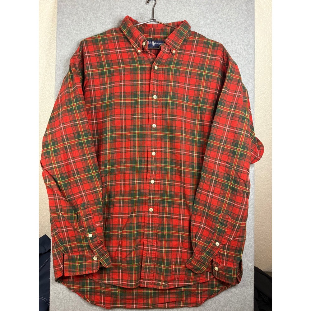 Ralph Lauren Mens XL Red Green Plaid Cotton Button Down Long Sleeve Shirt